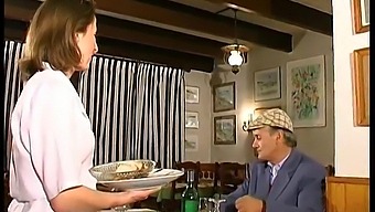 French Brunette Enjoys Threesome In A Restaurant With Papi Voyeur
